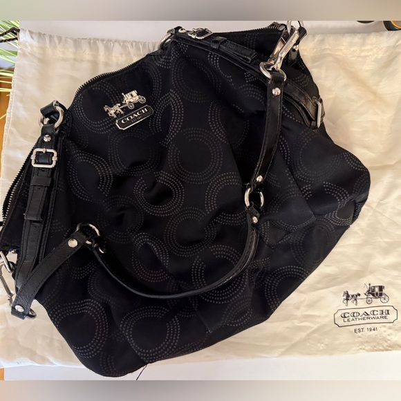 Coach Madison Satchel Black With Dust bag Blue Interior - Picture 1 of 11